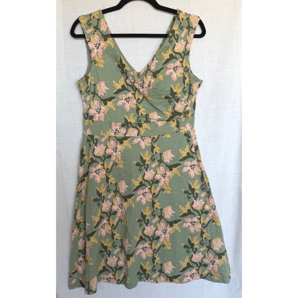 Patagonia Porch Song Dress Green Floral Organic Cotton Crossover Neck Medium